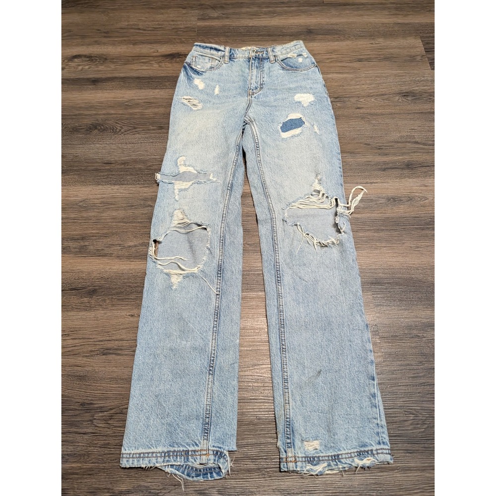 We The Free CRVY High Rise Straight Distressed Jeans Light Wash Blue Size 25